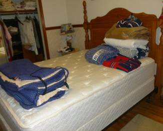 Oak queensize bed & nice queen mattress set