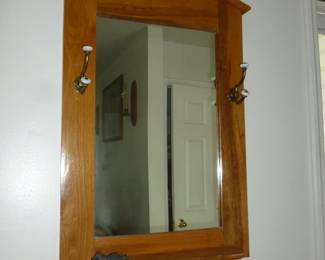 Oak mirror w/coat hooks