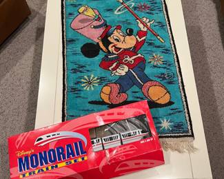 Vintage Disney rug, monorail train set