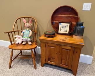 Pine cabinet, captain’s chair