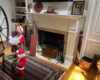 Primitives from New England, wooden barber pole, sleds, clocks, tools