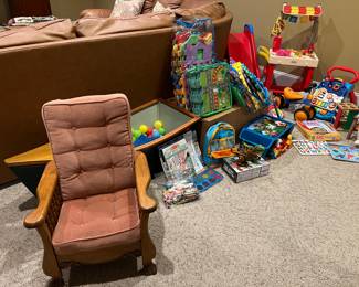Salesman’s sample oak chair, toys
