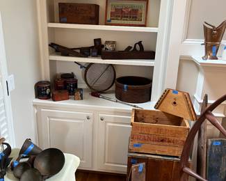 Primitives from New England, tools, tins, boxes