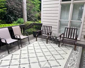 Patio chairs, rugs, planter