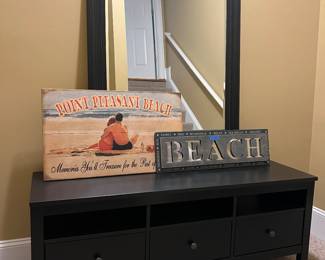 Cabinet, mirror, misc decor