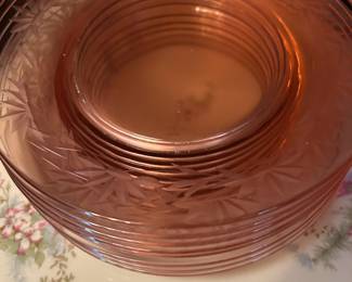 Pink Salad Plates and matching wine glasses