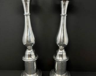19 PairofTallCrownTopMetalCandleHolderswClawFeet