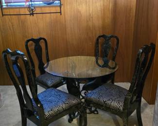 78 BlackFinishFauxStoneChairs4GlassTabletopwSculpturalBase