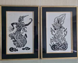 55 ThaiCharcoalTempleRubbingOnPaperDancingGoddessFlutePlayer