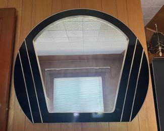 91 VintageStyleFanShapedWallMirrorwBlackGoldGeometricFrame