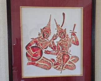 44 FramedThaiMusiciansArtworkIntricateCulturalSilhouette