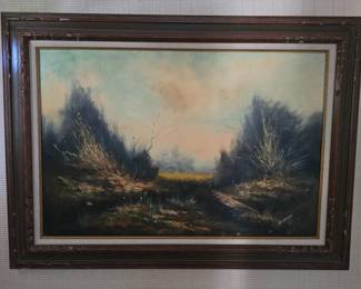 88 FramedLandscapePaintingSignedNormanPheasantinMeadow