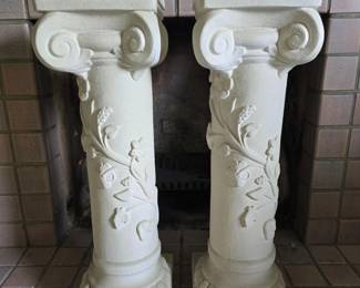 8 PairofDecorativePlasterColumnswFloralScrollRelief