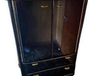 95 PerdueFurnitureBlackLacquerArmoireWardrobewGoldAccents