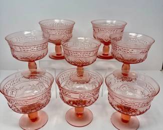 4 Setof8VintagePinkPressedGlassSherbetorDessertCupsLarge