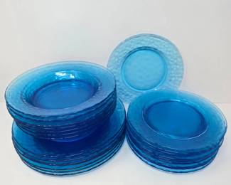 32 CobaltBlueHammeredGlassPlatesBowlsBormioliRoccoStyle
