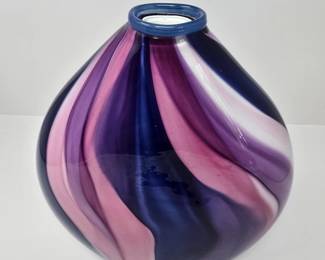29 HandBlownArtGlassVaseSwirledPinkPurpleBlueDesign