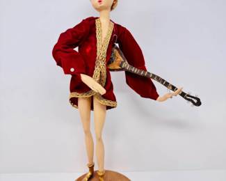 15 VintageMusicianDollwRedVelvetCostumeonWoodBase