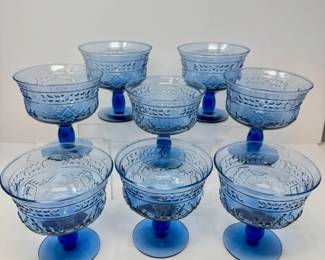 10 Setof8VintageBluePressedGlassSherbetorDessertCupsLarge