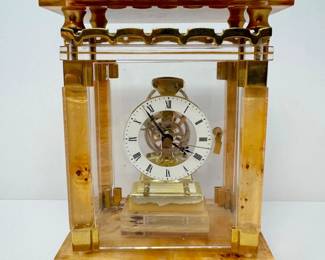 7 VintageClearCaseSkeletonClockwGoldToneAccents