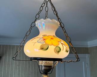47 VintageHandPaintedGlassPendantLightHardwiredFloralShade