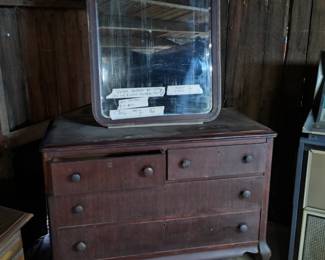 Vintage 1930-40 6 dress dresser on casters with mirror... mirror has desilvering areas ... just show its age :)