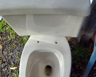 Really nice "corner" toilet. Cream color It's interesting how a corner toilet can open up space in a bathroom