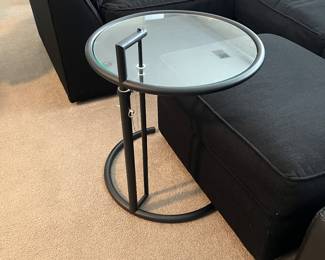 Small Black Modern Metal and Glass Side Table (Can be Tucked Under for Closer Table Top Access) Adjustable Height