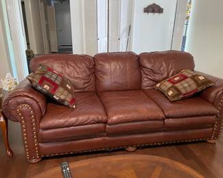 leather sofa w/nailhead trim