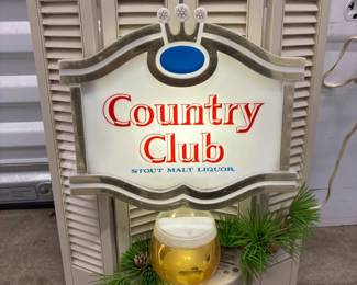 VINTAGE Country Club Malt Liquor Bar Sign HTF SHIELD & SHUTTER Light Up Bar Sign WORKS