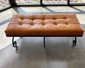 Mid Century Modern Style Vinyl and Wrought Iron Sitting Bench