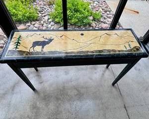 Custom Sofa Table Deer Landscape Mosaic Sofa Table Eclectic Resin Top Wilderness Art