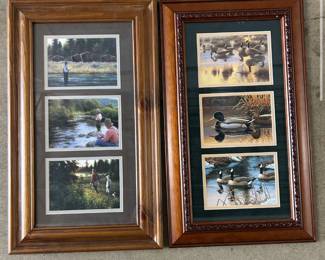 Lot of 2 Vintage Framed Outdoor Wildlife Fishing Pictures Wall Art