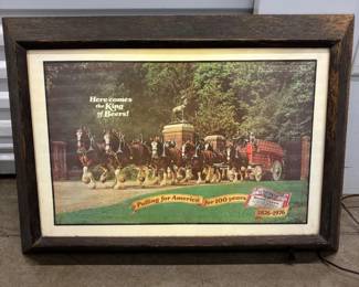 Vintage 1976 Budweiser Bar Sign Backlit Advertisement Iconic Clydesdale Horses Pulling Beer Wagon