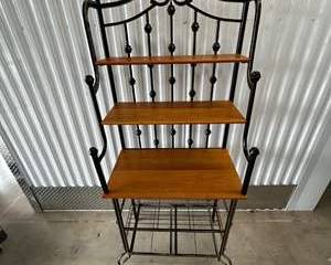Country Farmhouse Style Wood and Metal Bakers Rack