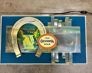 Vintage 1958 Light Olympia Beer "It's The Water" Moving Waterfall Lighted Sign Tumwater Washington