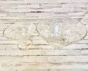 Lot of 2 Vintage Anchor Hocking "Star of David" Large Glass Bowls Early American Prescut (EAPC) line.