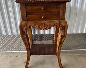 Beautiful Solid Wood Sofa Side Pedestal Table 2 Drawers Mahogany Color