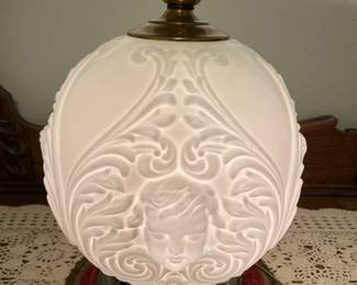 Antique Victorian Milk Glass Cherub Face Lamp