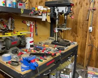 Workbench, Tools, grinder, paints, shop full of tools