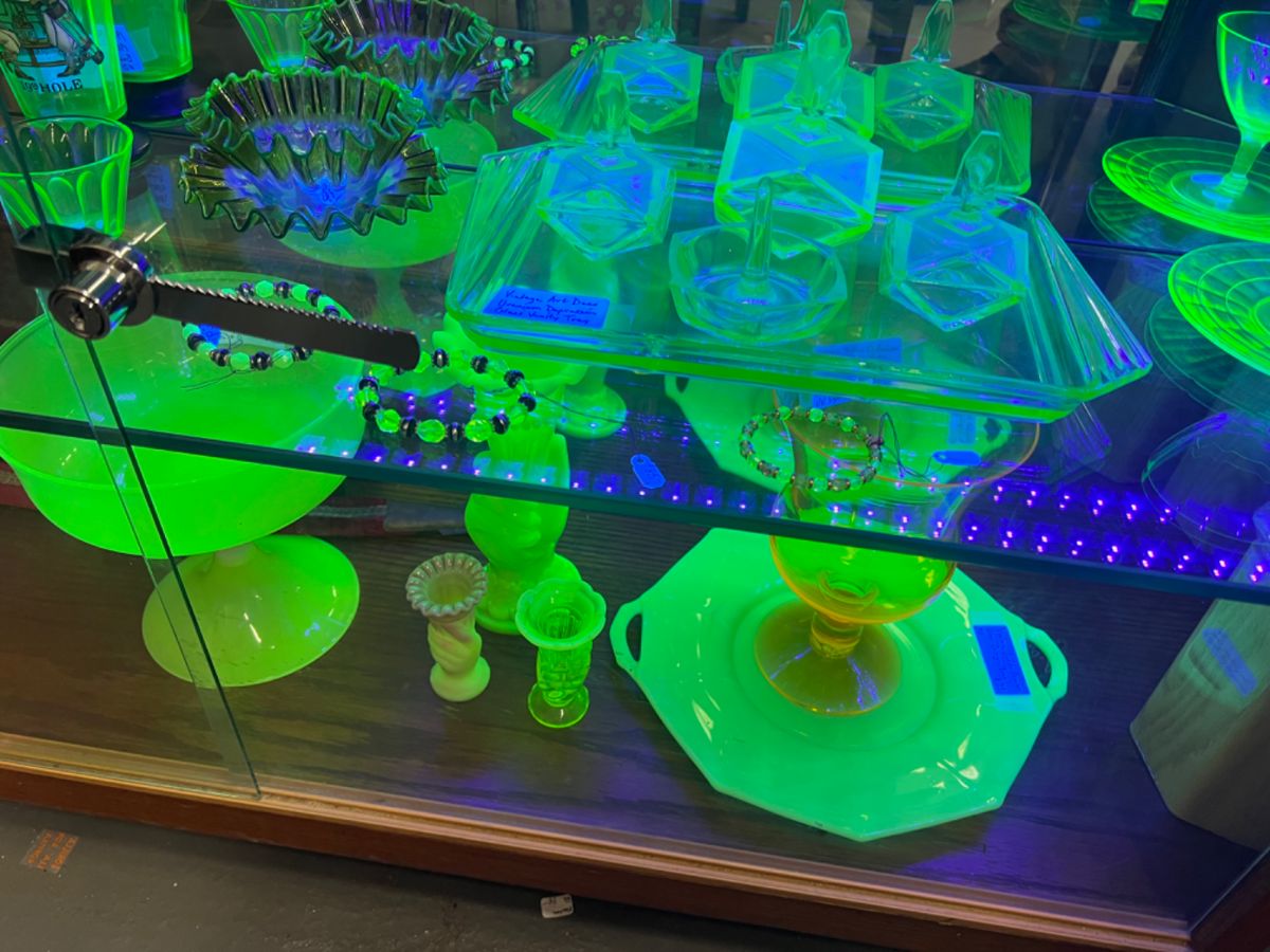 This beautiful URANIUM aka VASELINE glass is in our friend WILL's booth #4... Just amazingly beautiful stuff!