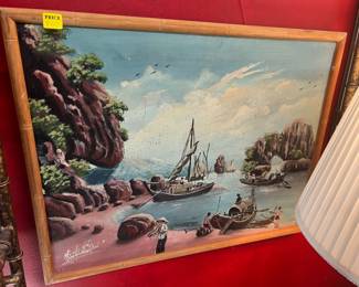 Vietnamese art 1960's we have 6 in bamboo styled wood frames... Space / Booth 11-B inside Main St. Vintage Mall.