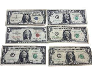 1957 Blue 1963 Red $1 Silver Certificates + 1963 Fowler & Dillon One Dollar Bills Currency