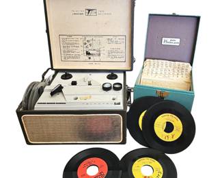 Turntable Telectro Tape Recorder Reel to Reel + Box of 45 RPM Singles