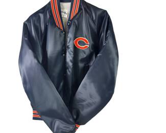 Vintage Farm Jacket 1980s Satin Chicago Bears NFL Baseball Style Chalk Line M