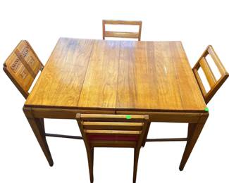 Midcentury Solid Wood Dining Set Kitchenette Ladder Back & CarvedBack Chairs