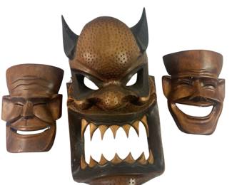 Souvenirs Carved Masks Tribal Art 1960-70s