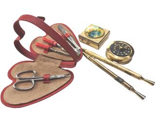 Max Factor Hollywood Ladies Pen Pencil + Pill Cases Manicure Set Vintage