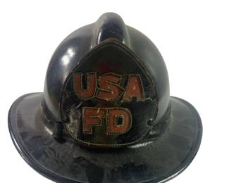 Vintage Firefighter Fireman Black Hat Leather Badge