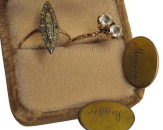 10-14KT Victorian Rings Diamond Chips Paste Jewels Cufflinks